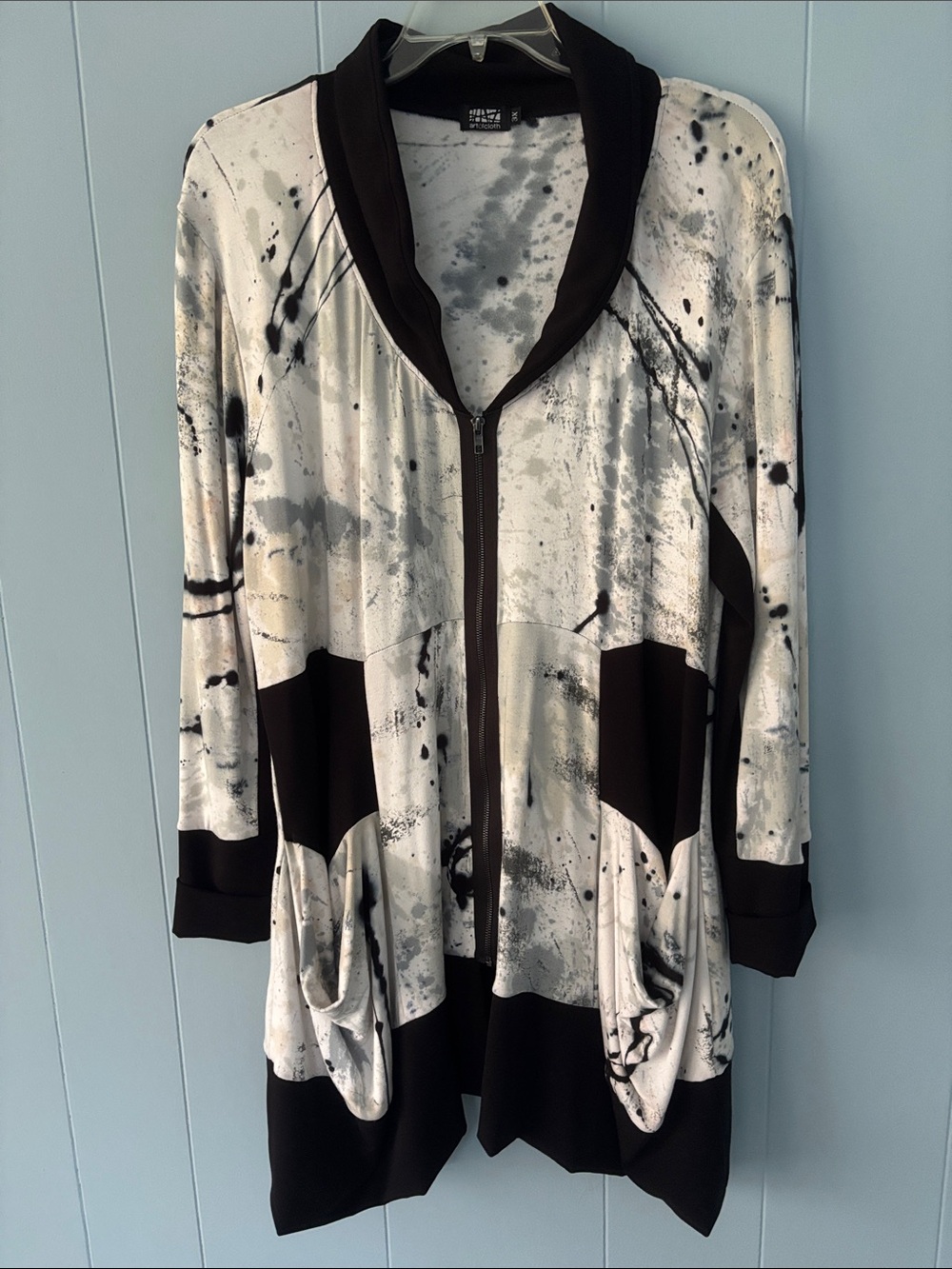 Art of Cloth 3X Longline Zip Front Jacket Art To Wear Spatter Abstract Art
